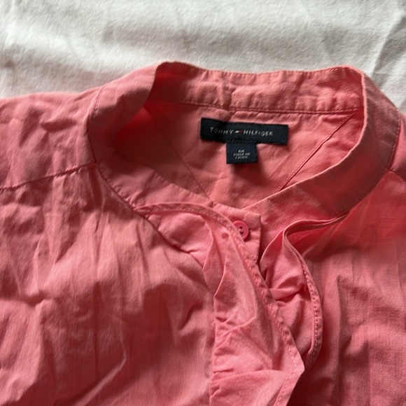 Tommy Hilfiger Pink Ruffle Blouse | 100% Cotton Sleeveless Button-Up | Size M - Picture 2 of 7